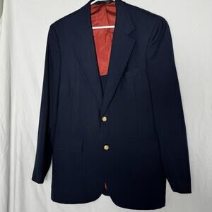 VTG Mens Wool Navy Blazer 2 Button Gold Crest Buttons Red Lining 41R Made in USA